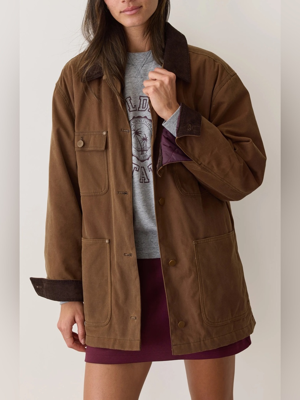 Marine Layer Riley Cotton Barn Jacket in Brown S